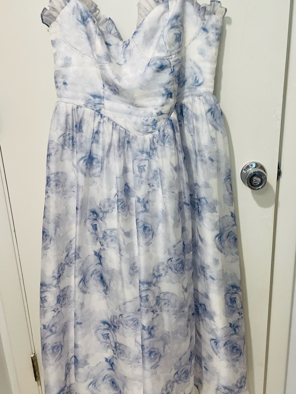 Lulus Graceful Simplicity Blue Floral Print Bustier Midi Dress lined mid calf XL